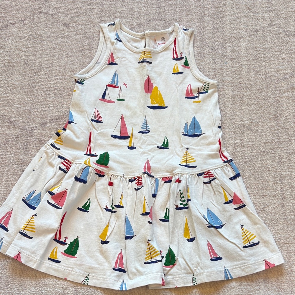 Hanna Andersson White Tank Dress with Red, Navy, Green & Yellow Sailboats